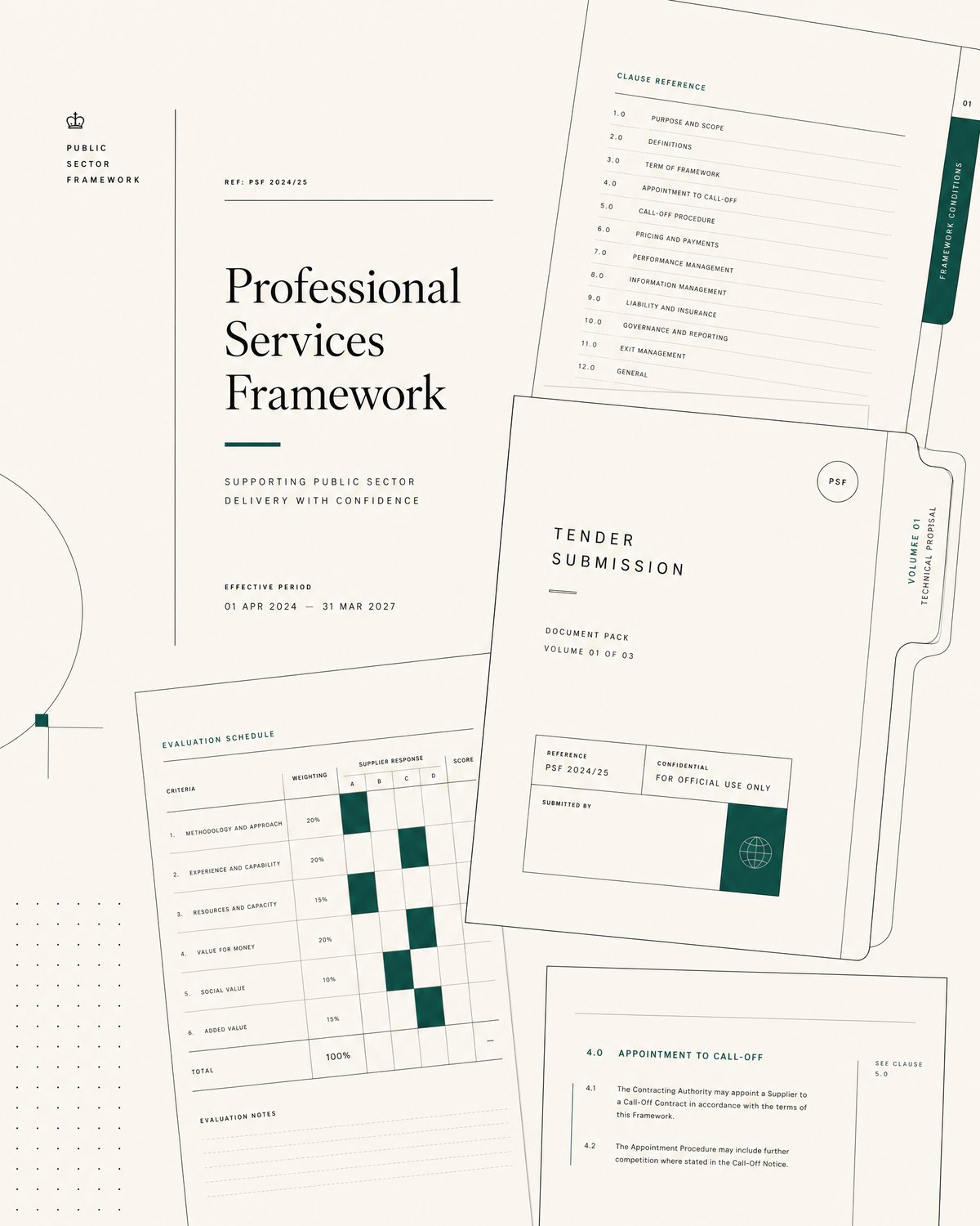 Layered public sector tender documents and a structured framework ledger